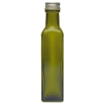 Bild 250ml eckige Flasche grün, silberner Verschluss